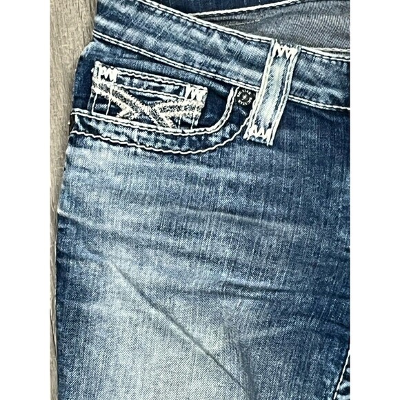 Big Star Jeans Distressed Embroidered Western Denim Thick Stitch 25 L Skinny Low - Picture 6 of 8